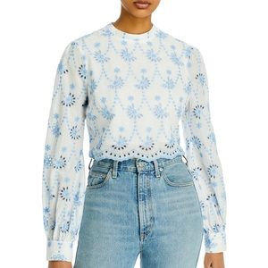 Aqua eyelet crop top, size Small